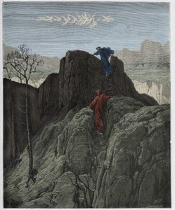 Purgatório, Canto 4: Virgílio leva Dante até a encosta da montanha, ilustração de "A Divina Comédia", de Dante Alighieri, 1885 de Gustave Dore