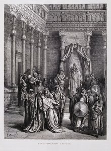 A rainha Ester desmaia perante o rei, Ilustração da Bíblia de Dore de Gustave Dore