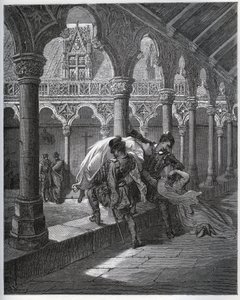 Recito de D. Fernand; ele leva Luscinde do convento onde ela se refugiou - de "Dom Quixote de la Mancha" de Miguel Cervantes (1547-1616) (Dom Quixote) - Lenhador após desenho de Gustave Dore de Gustave Dore