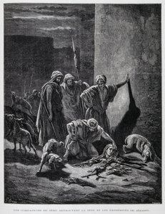 Restos da rainha Jezabel depois de ter sido atirada das janelas do palácio, Ilustração da Bíblia de Dore de Gustave Dore