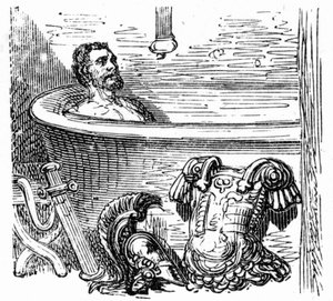 Soldado romano a banhar-se nas termas de Bagneres de Bigorre: gravura de Gustave Dore ilustrando o livro "Voyage aux Pyrenees" de Hippolyte Taine, Hachette 1860. de Gustave Dore