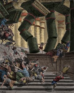 Sansão derrubando o Templo de Dagon Engraving de Gustave Dore (1832-1883) de Gustave Dore