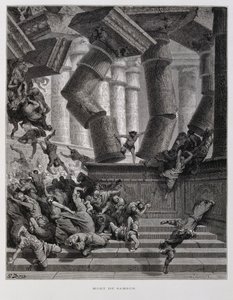 Sansão destrói o templo de Baal, Ilustração da Bíblia de Dore de Gustave Dore