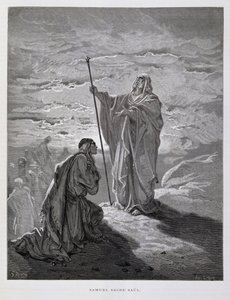 Samuel unge Saul como primeiro rei de Israel, Ilustração da Bíblia de Dore de Gustave Dore