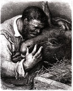 Sancho Pança chora enquanto beija o seu burro de Gustave Dore