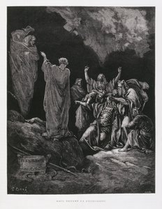 Saul e a Bruxa de Endor, ilustração da Bíblia de Dore de Gustave Dore