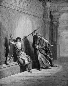 Saul tenta matar David de Gustave Dore