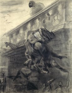 Cena de &39;Notre-Dame de Paris&39; por Victor Hugo (1802-85) (lápis e giz sobre papel) de Gustave Dore