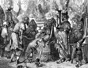 Sindbad, o marinheiro (Sinbad) - conto das mil e uma (1001) noites - ilustração de Gustave Dore (pormenor) - edição Maxwell 1865 - Prólogo: um pobre portador (Hinbad) apresenta-se a Sindbad, que se tornou velho e rico. Este último conta-lhe de Gustave Dore