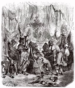 Sindbad, o marinheiro (Sinbad) - conto das mil e uma (1001) noites - ilustração de Gustave Dore - edição Maxwell 1865 - Prólogo: um pobre portador (Hinbad) apresenta-se perante Sindbad, que se tornou velho e rico. Este último vai contar a sua aventura de Gustave Dore