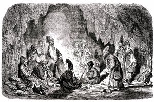 Sindbad, o marinheiro (Sinbad) - conto das mil e uma (1001) noites - ilustração de Gustave Dore - edição Maxwell 1865 - Primeira viagem: Sindbad, abandonado no meio do mar pelos seus companheiros, chega a uma ilha e encontra numa gruta a palefrenia de Gustave Dore