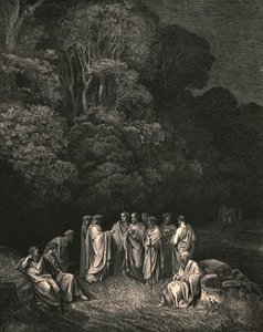 Então, vi unir a brilhante escola dele o monarca da música mais sublime, c1890. de Gustave Dore