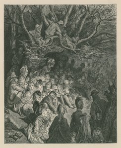Espectadores assistindo uma corrida de barco de um rio de Gustave Dore