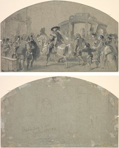 Cena de Rua (reto); Esboços (verso) de Gustave Dore
