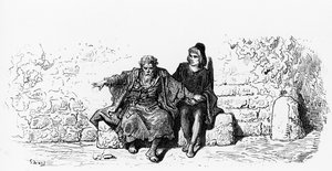 O velho marinheiro com a primeira página do convidado de casamento de &39;O tempo do velho marinheiro&39;, por ST Coleridge, publicado pela Harper und Sons, Nova York, 1876 (gravura em madeira)