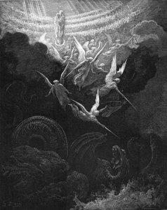 O Arcanjo Miguel e seus anjos lutando contra o dragão, 1865-1866 de Gustave Dore
