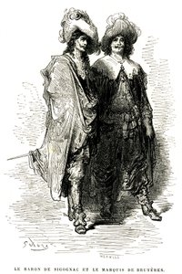 O Barão de Sigognac e o Marquês de Bruyeres. Gravura de Gustave Dore ilustrando o romance de Theophile Gautier "Le capitaine Fracasse", edição Charpentier 1863. de Gustave Dore