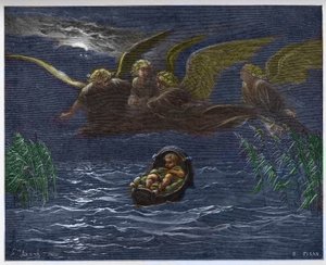 O Menino Moisés no Nilo cercado pelos Anjos da Guarda - de Gustave Dore