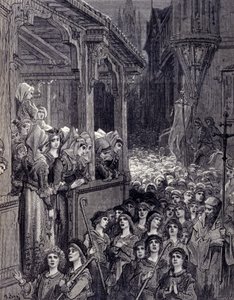 A Cruzada das Crianças: movimentos populares nascidos na Alemanha e na França em 1212, que reuniram milhares de pessoas de origem camponesa atrás de jovens profetas, proclamando-se eleitas por Deus, para ir libertar Jerusalém e o Santo Sepulcro do G de Gustave Dore
