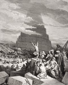 A Confusão de Línguas, Gênesis 11: 7-9, ilustração da "Bíblia Sagrada" de Dore, gravada por Maurand, 1866 (gravura) de Gustave Dore