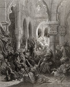 Os cruzados massacram os habitantes de Cesaréia, ilustração da "Bibliotheque des Croisades" de JF. Michaud, 1877 de Gustave Dore