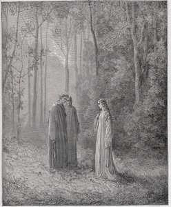 A Divina Comédia (La Divina Comedia, La Divina Comédia), Purgatorio, Canto 5: Dante fala com Pia de Tolomei (Tolommei) - por Dante Alighieri (1265-1321) - Ilustração de Gustave Dore (1832-1883) de Gustave Dore