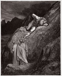 A Divina Comédia (La Divina Commedia, La Divina Comédia), Inferno, Canto 12: O Minotauro no penhasco despedaçado - por Dante Alighieri (1265-1321) - Ilustração de Gustave Dore (1832-1883) de Gustave Dore
