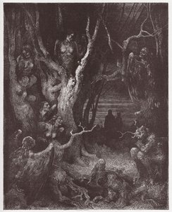 A Divina Comédia (La Divina Commedia, La Divina Comédia), Inferno, Canto 13: As Harpias na floresta dos suicídios - por Dante Alighieri (1265-1321) - Ilustração de Gustave Dore (1832-1883) de Gustave Dore