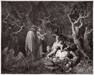 A Divina Comédia (La Divina Commedia, La Divina Comédia), Inferno, Canto 13: Os suicídios na floresta - por Dante Alighieri (1265-1321) - Ilustração de Gustave Dore (1832-1883) de Gustave Dore