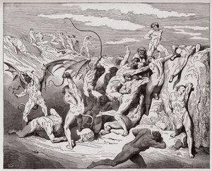 A Divina Comédia (La Divina Commedia, La Divina Comedie), Inferno, Canto 18: Diabos e sedutores - por Dante Alighieri (1265-1321) - Ilustração de Gustave Dore (1832-1883) de Gustave Dore