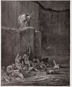 A Divina Comédia (La Divina Commedia, La Divina Comedie), Inferno, Canto 18: Parâmetros e achatadores no oitavo círculo - de Dante Alighieri (1265-1321) - Ilustração de Gustave Dore (1832-1883) de Gustave Dore