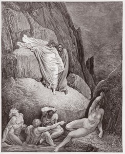 The Divine Comedy (La Divina Commedia, La Divine Comedie), Inferno, Canto 18: Virgil mostra Dante à sombra do tailandês - de Dante Alighieri (1265-1321) - Ilustração de Gustave Dore (1832-1883) de Gustave Dore