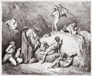 A Divina Comédia (La Divina Commedia, La Divina Comedie), Inferno, Canto 28: Semeadores mutilados da discórdia na nona bolgia - por Dante Alighieri (1265-1321) - Ilustração de Gustave Dore (1832-1883) de Gustave Dore