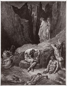A Divina Comédia (La Divina Commedia, La Divina Comédia), Inferno, Canto 29: Virgil reprova a curiosidade de Dante - por Dante Alighieri (1265-1321) - Ilustração de Gustave Dore (1832-1883) de Gustave Dore