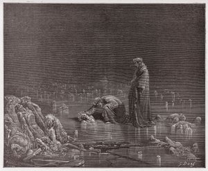 A Divina Comédia (La Divina Commedia, La Divina Comédia), Inferno, Canto 32: Dante dirige-se ao traidor Bocca degli Abati - por Dante Alighieri (1265-1321) - Ilustração por Gustave Dore (1832-1883) de Gustave Dore