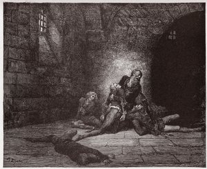 A Divina Comédia (La Divina Commedia, La Divina Comediante), Inferno, Canto 33: Gaddo morre diante dos olhos de seu pai - por Dante Alighieri (1265-1321) - Ilustração de Gustave Dore (1832-1883) de Gustave Dore