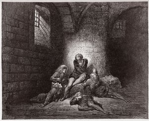 A Divina Comédia (La Divina Commedia, La Divina Comediante), Inferno, Canto 33: Ugolino e seus filhos imersos e famintos - por Dante Alighieri (1265-1321) - Ilustração de Gustave Dore (1832-1883) de Gustave Dore