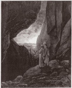 A Divina Comédia (La Divina Commedia, La Divina Comediante), Inferno, Canto 34: Virgílio e Dante ascendem ao mundo superior - por Dante Alighieri (1265-1321) - Ilustração de Gustave Dore (1832-1883) de Gustave Dore