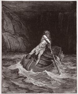 A Divina Comédia (La Divina Commedia, La Divina Comedie), Inferno, Canto 3: Charon (Caron) no Rio Acheron - de Dante Alighieri (1265-1321) - Ilustração de Gustave Dore (1832-1883) de Gustave Dore