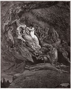 A Divina Comédia (La Divina Commedia, La Divina Comédia), Inferno, Canto 5: Francesca descreve sua morte - por Dante Alighieri (1265-1321) - Ilustração de Gustave Dore (1832-1883) de Gustave Dore