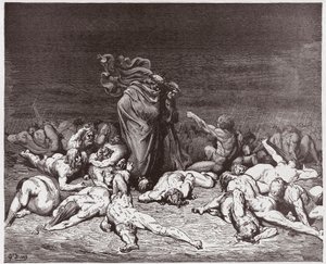 A Divina Comédia (La Divina Commedia, La Divina Comédia), Inferno, Canto 6: Os glutões espancados pela chuva eterna - por Dante Alighieri (1265-1321) - Ilustração de Gustave Dore (1832-1883) de Gustave Dore