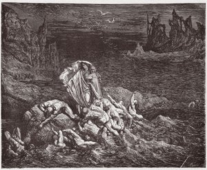 A Divina Comédia (La Divina Commedia, La Divina Comédia), Inferno, Canto 7: Virgílio mostra a Dante as almas dos irados no Estige - por Dante Alighieri (1265-1321) - Ilustração de Gustave Dore (1832-1883) de Gustave Dore