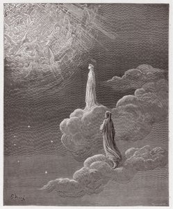 A Divina Comédia (La Divina Commedia, La Divina Comédia), Paradiso, Canto 14: Dante e Beatrice traduzidos para a esfera de Marte - por Dante Alighieri (1265-1321) - Ilustração de Gustave Dore (1832-1883) de Gustave Dore