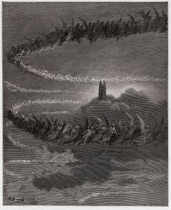 A Divina Comédia (La Divina Commedia, La Divina Comédia), Paradiso, Canto 18: Na esfera de Júpiter, as almas abençoadas formam um círculo para formar letras - por Dante Alighieri (1265-1321) - Ilustração por Gustave Dore (1832-1883) de Gustave Dore