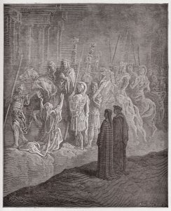 A Divina Comédia (La Divina Commedia, La Divina Comédia), Purgatorio, Canto 10: As esculturas de mármore retratando o orgulho - por Dante Alighieri (1265-1321) - Ilustração por Gustave Dore (1832-1883) de Gustave Dore