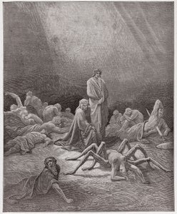 A Divina Comédia (La Divina Commedia, La Divina Comédia), Purgatorio, Canto 12: Dante vê a alma de Arachne - por Dante Alighieri (1265-1321) - Ilustração de Gustave Dore (1832-1883) de Gustave Dore