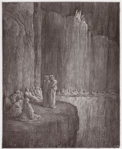 A Divina Comédia (La Divina Commedia, La Divina Comédia), Purgatorio, Canto 13: Sapia limpa sua vida culpada - por Dante Alighieri (1265-1321) - Ilustração de Gustave Dore (1832-1883) de Gustave Dore