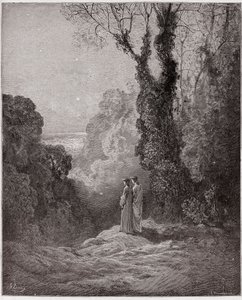 A Divina Comédia (La Divina Commedia, La Divina Comédia), Purgatorio, Canto 1: Os poetas contemplam a beleza de Vénus no céu da manhã - por Dante Alighieri (1265-1321) - Ilustração de Gustave Dore (1832-1883) de Gustave Dore
