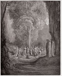 A Divina Comédia (La Divina Commedia, La Divina Comedie), Purgatorio, Canto 24: As almas gulosas gritando sob a árvore - por Dante Alighieri (1265-1321) - Ilustração de Gustave Dore (1832-1883) de Gustave Dore