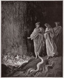 A Divina Comédia (La Divina Commedia, La Divina Comédia), Purgatorio, Canto 25: Os poetas do sétimo círculo - de Dante Alighieri (1265-1321) - Ilustração de Gustave Dore (1832-1883) de Gustave Dore